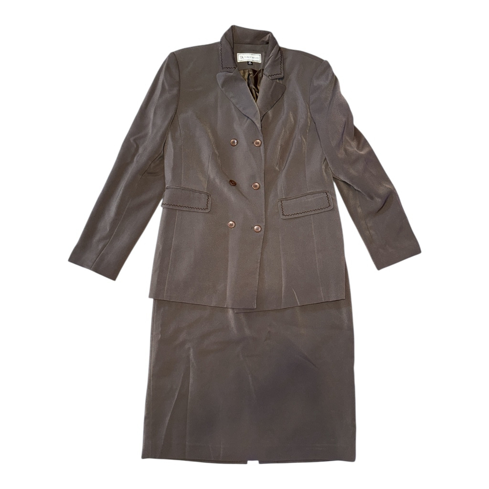 Travis Ayers Professional Skirt Suit, Olive Green, Size 14, Double-Breasted